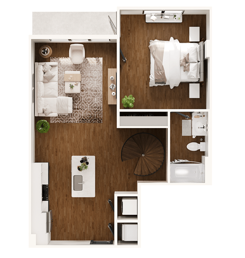 Floor plan for 1 bed, 1 bath, 1101 sqft